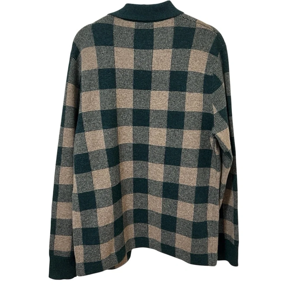 NEW J.Crew Merino Wool-Blend Plaid Polo Cardigan Sweater M Spruce Split Check - Picture 4 of 4